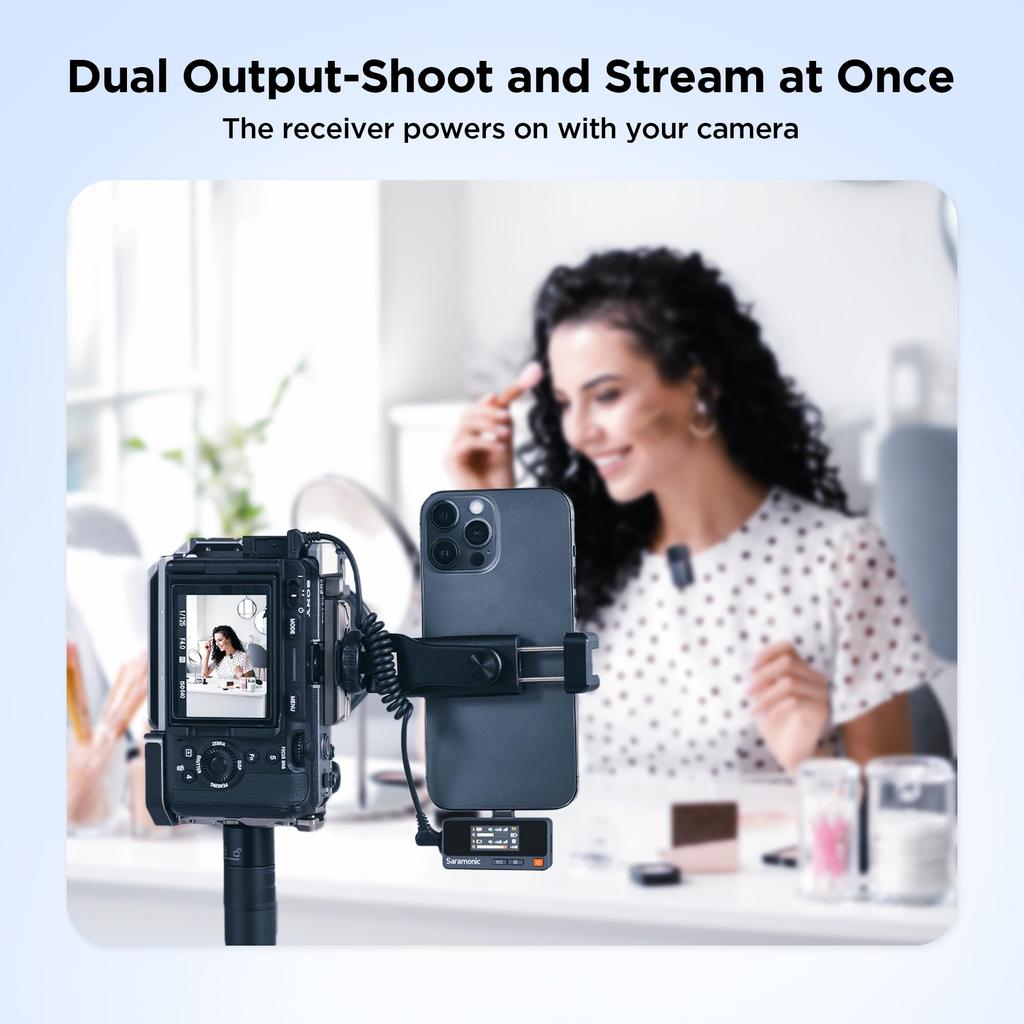 Saramonic Air Wireless Lapel Microphone System with 300m Dual Bass EQ Auto and Noise Cancellation for and Includes Two Wired Lapel Microphones