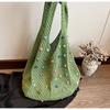 Casual Boho Crochet Beach Tote Bag Hollow with Colored Beads Knitted Bag Handmade Large Capacity Tote Bag