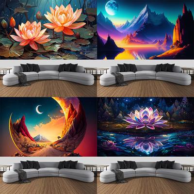 Boho Lotus Flower Wall Hanging Tapestry Colorful Landscape Floral Tapestrys Room Decoration Aesthetic Yoga Mats Altar Cloths