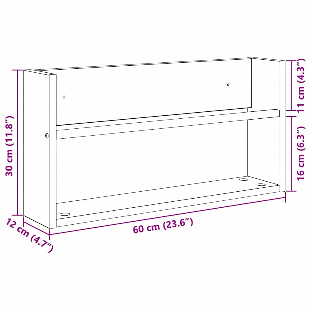 Magazine Shelf Black Oak Effect 60 x 12 x 30 cm Engineered Wood