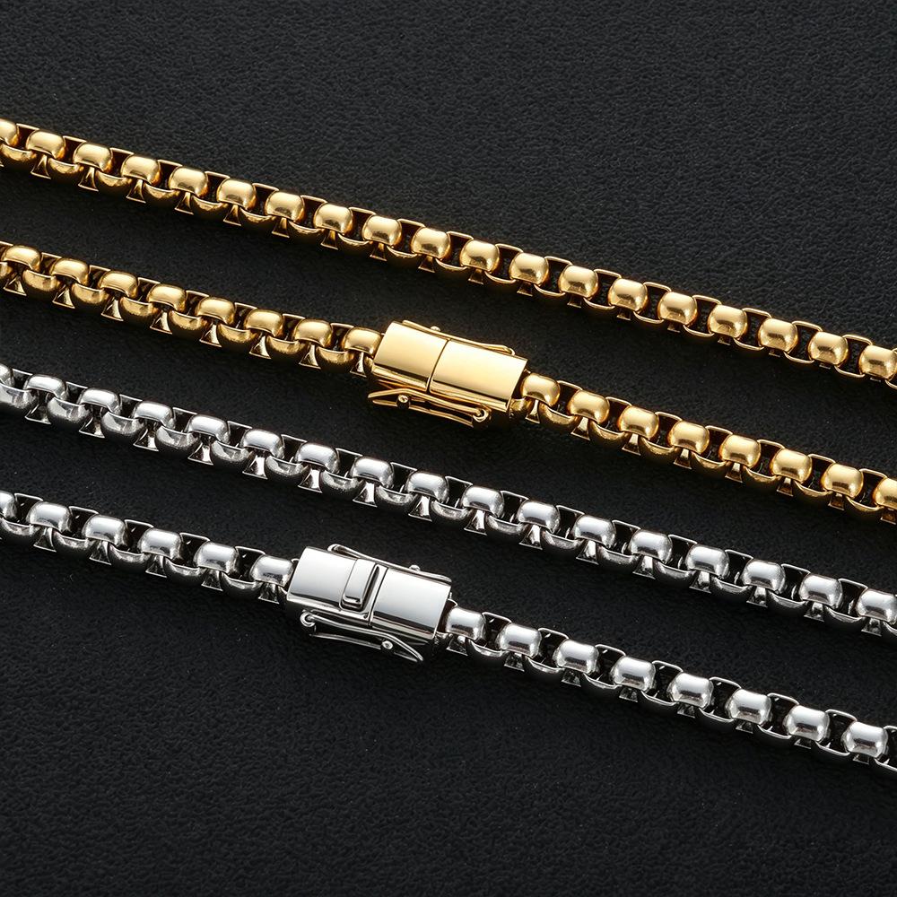 6mm Stainless Steel Square-Pearl Chain European American Hip-Hop Cross-Border High-End Jewelry Model CHA488 Customizable Gift