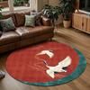 Traditional Elegant Dual Cranes and Clouds Print Round Area Rug for Living Room, Bedroom and Commercial Space Decor