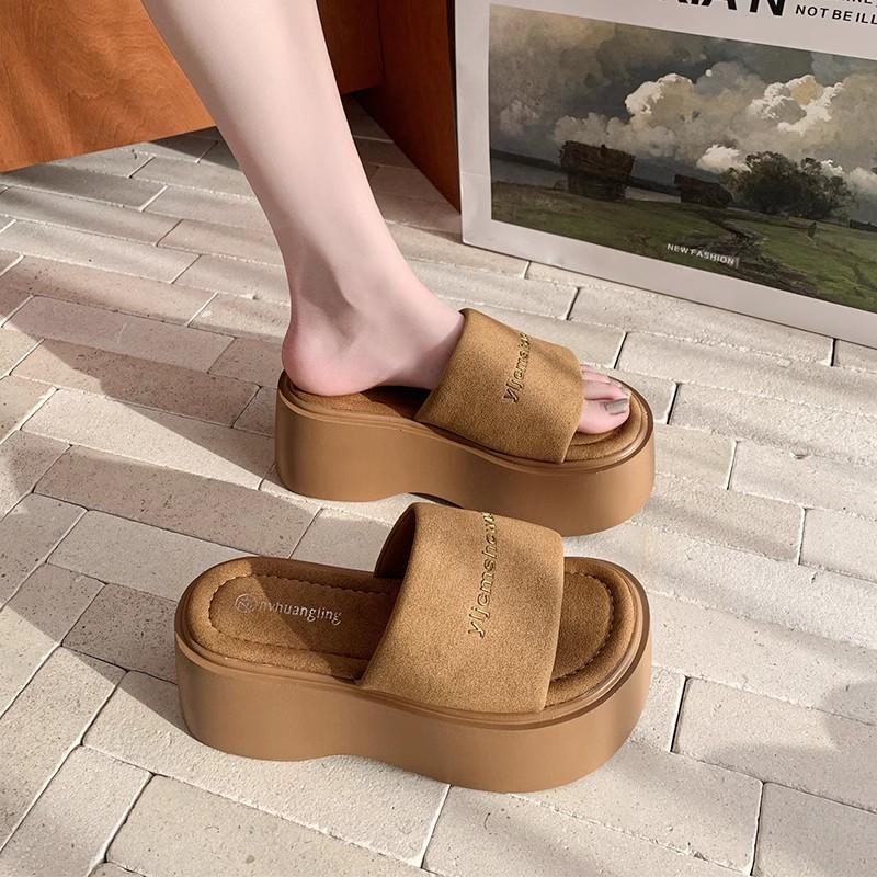 

Сандалии на танкетке 7 см Женские 2025 Новые Летние Шлепанцы Массивная Платформа Тапочки для Женщин Толстая Подошва Гладиаторские Sandalias Mujer 39 коричневый