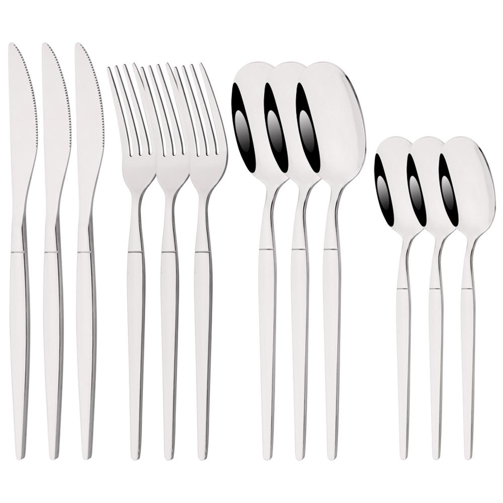 

12Pcs White Gold Dinnerware Tableware Set Stainless Steel Cutlery Kitchen Knife Fork Tea Spoon Restaurant Wedding Flatware Set срібний