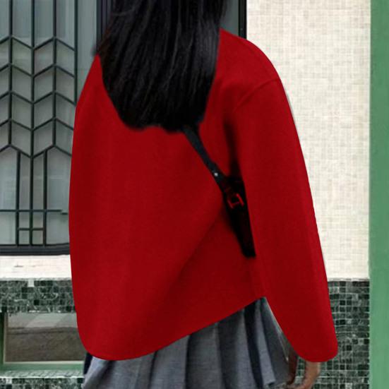 Winter Wool Cropped Peacoat Women's Double Breasted Jacket Fall Casual Long Sleeve Dressy Short Coat