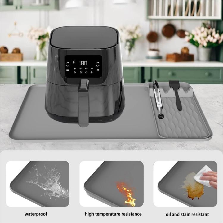 Nonslip Silicone Counter Mat With Tool Organizers Heat Resistant Spills Guard Kitchen Accessory Air Fryers Pad