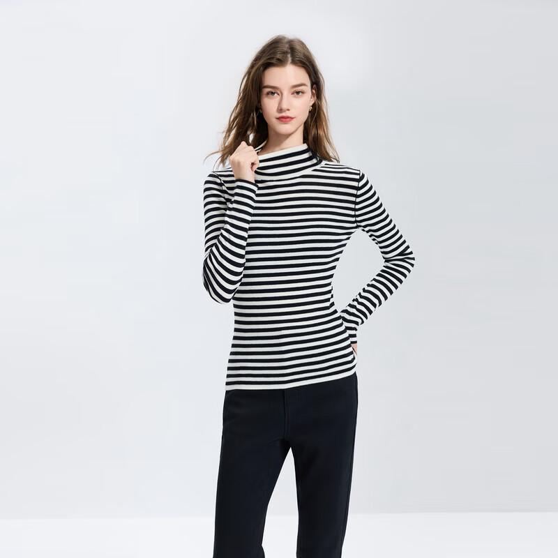 

Sancai Women s Striped Half-High Neck Knit Top S 155/80A