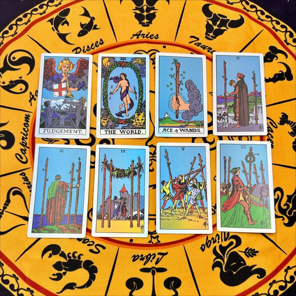 Holographic Gold Foil Rider Tarot Deck - 78 Cards PET Plastic, Waterproof & Scratch-Resistant, with Paper Guidebook 12*7cm