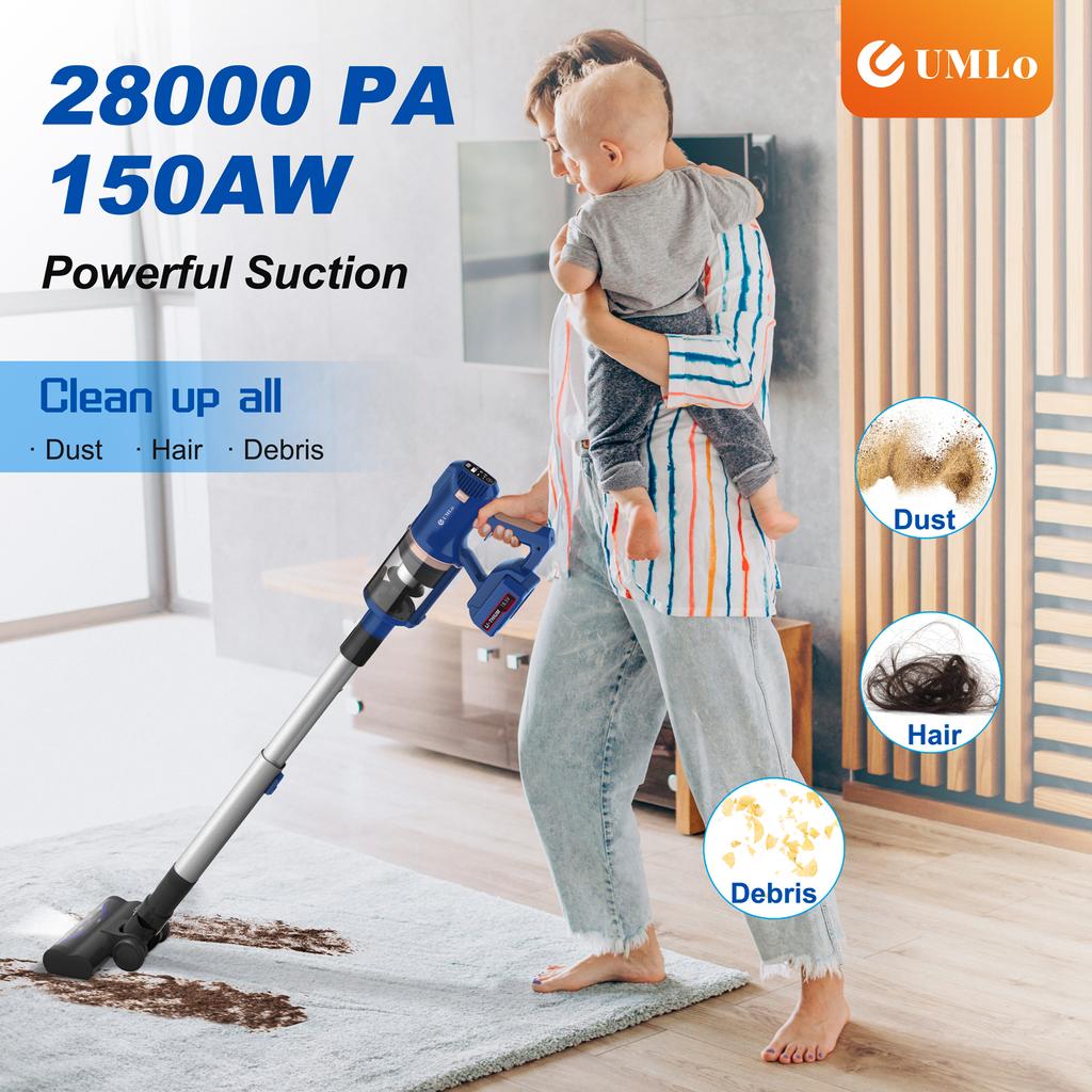 UMLo V11 Blauer Akku-Stielstaubsauger – 2-in-1 Hand- und Bodenreinigung mit HEPA-Filterung, 300W Motor, 4000mAh Akku, LED-Anzeige