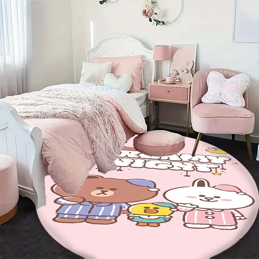 Line Friends Brown Sally Round Rug Cute Cartoon Pattern Circular Carpet Soft Anti-Slip Mat for Kids Room Playroom