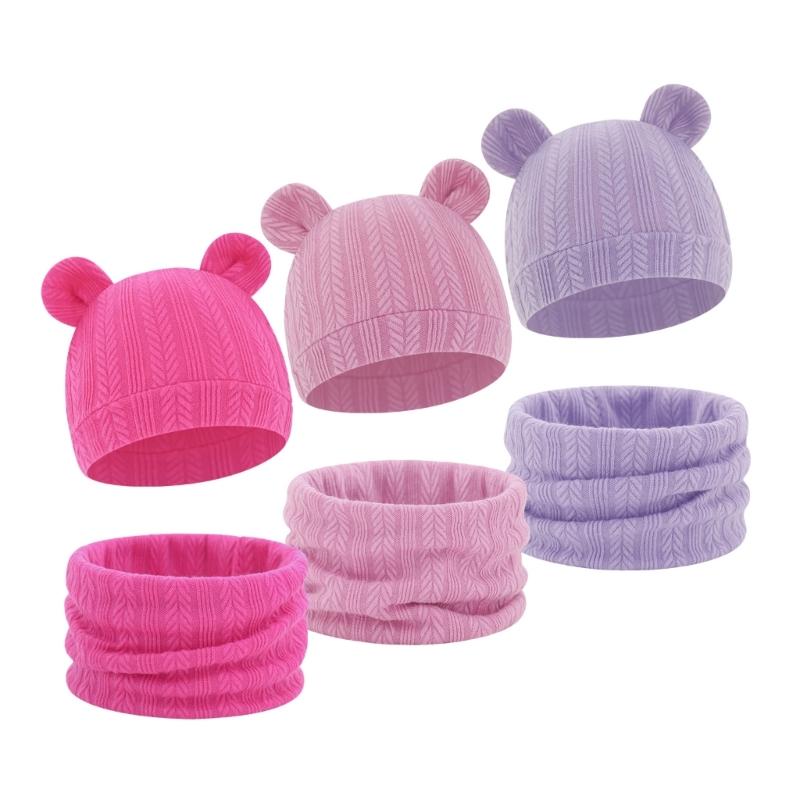 Reversible Infant Winter Hat Neck Warmer Combo Stretchy Cotton Blend 2 in 1 Baby Beanies Scarf Set for 8 to 36 Month Olds