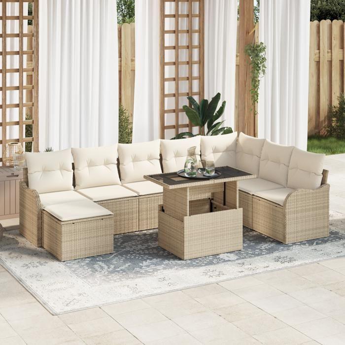 VidaXL 9-Piece Garden Sofa Set with Beige Cushions In Poly Rattan 3348517