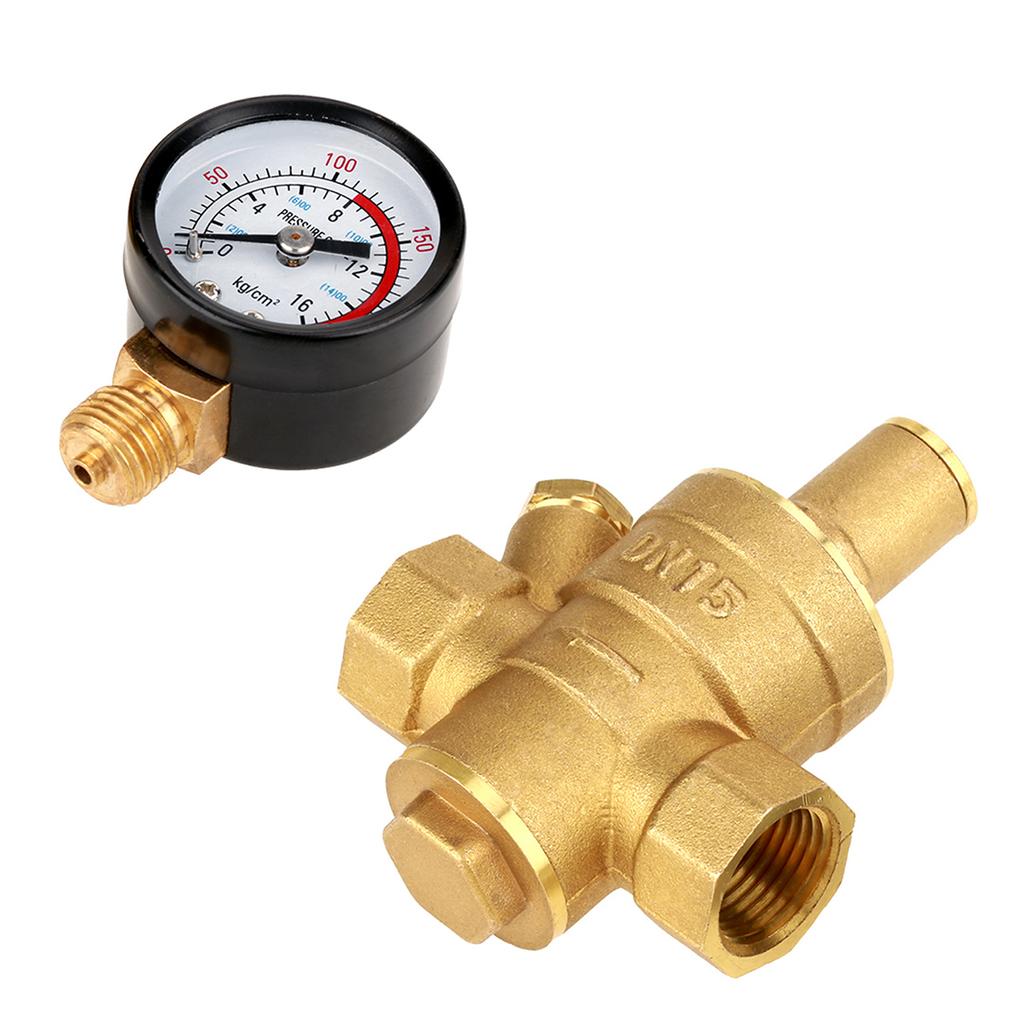 Pressure Reducer, DN15 232PSI Water Pressure Regulator Valve, Brass  Water Pressure Reducer with Gauge for Tap Water, Relief Valves