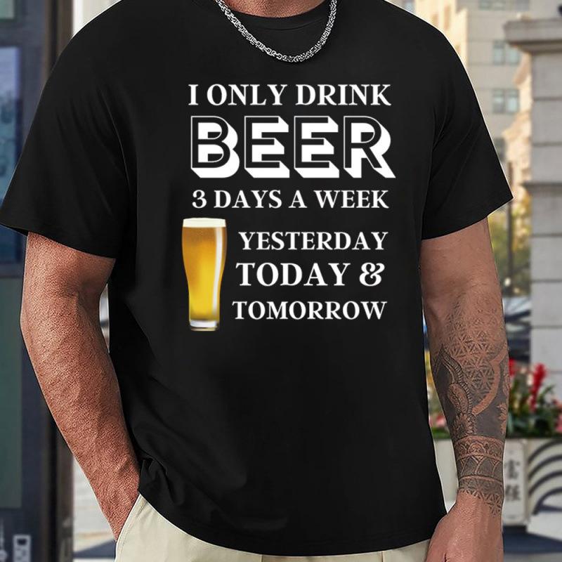 Men Fashion Crew Neck Short Sleeve I NEED BEER Letter Print Cotton T Shirt Top