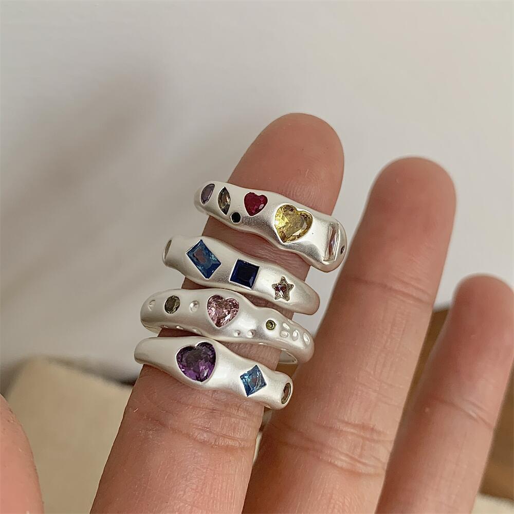 PANJBJ 925 Silver Love Heart Zircon Ring For Women Design Sweet Versatile Frosted Adjustable Jewelry Party Gift Dropshipping