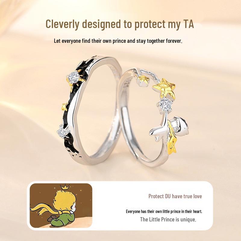 Tichia Der kleine Prinz S925 Sterling Silber Verstellbare Partnerringe - Kreatives Sternendesign