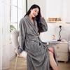Women's Autumn Winter Thick Coral Fleece Flannel Pajamas & Mid-Length Bathrobe Set for Couples