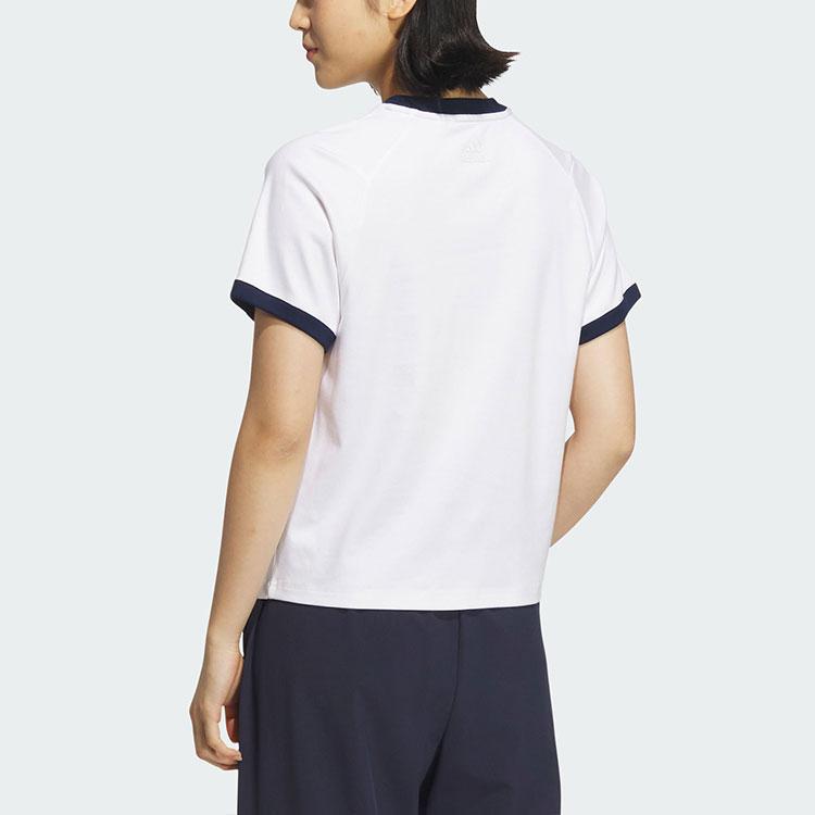 Adidas Verbiage Striped Patchwork Print Logo Crew Neck T-Shirt Women Tops White JC8708