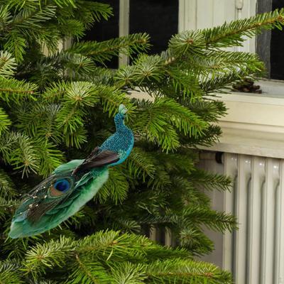 Peacock Christmas Tree Ornament Artificial Feathered Bird Party with Clip for Xmas Mother Halloween
