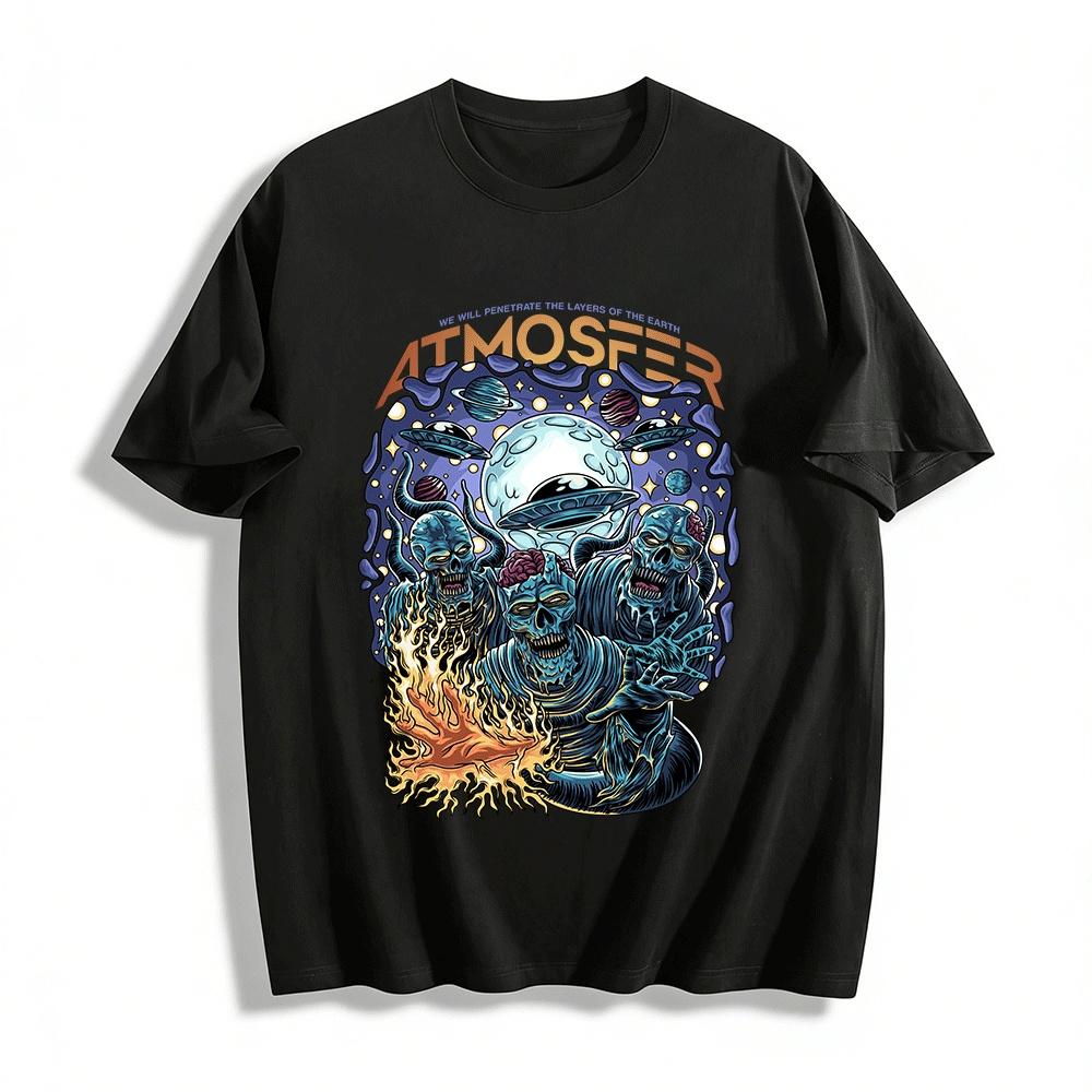 

Alien Monster Invasion Earth Graphic Cool Casual Short Sleeve Pure cotton T-shirt XXS