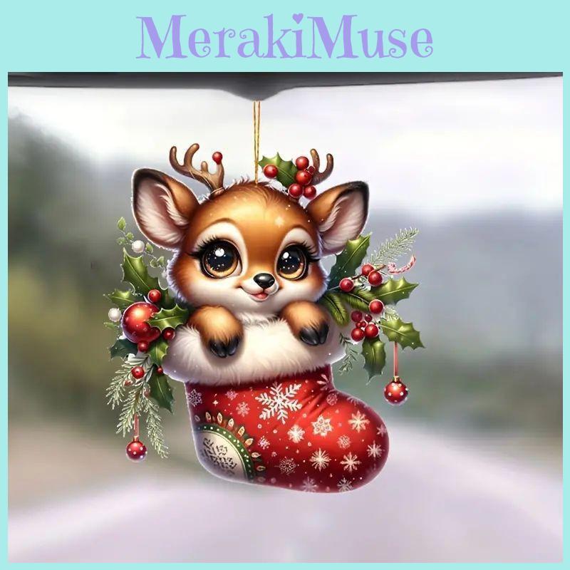 Adorable 2d Acrylic Reindeer Car Mirror Ornament Perfect For Christmas Decor Gifts