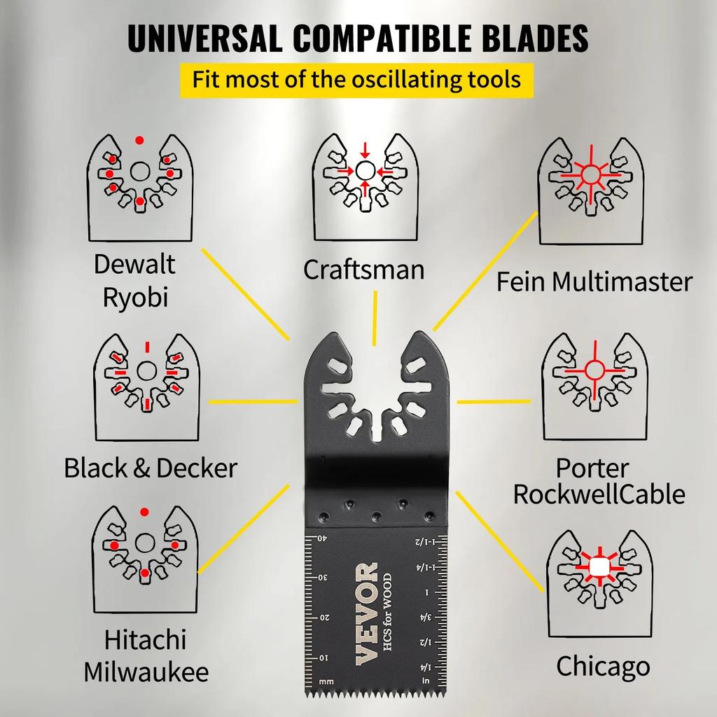 VEVOR 100PCS Oscillating Saw Blades, Quick Release Multitool Blades Kit, HCS Tool Blades for Wood Plastic