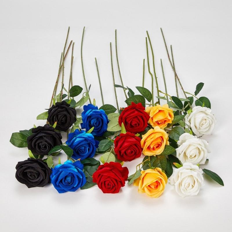 Practical Set of 6 Lifelikes Soft Flocking Fabric Roses Portable for Florals Arrangements and Special Gifts Daily Use