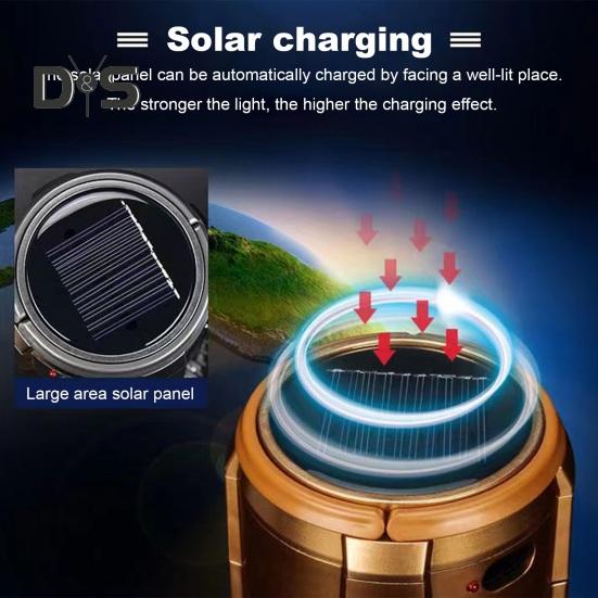 2-i-1 Viftelys Vanntett Solcelledrevet LED Campinglykt med Vifte Bærbar Oppladbar Lampe Multifunksjonell Vifte for Utendørs Camping