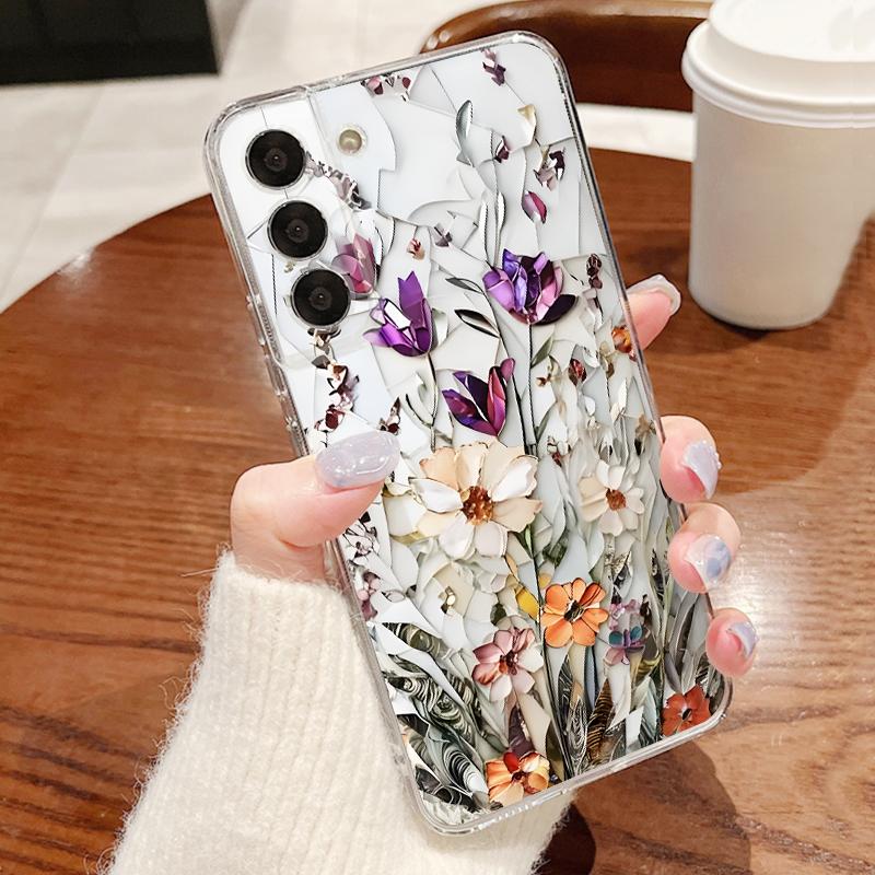 White Flowers Print Case For Samsung A57 S26 Ultra A37 A17 A56 A36 A26 A16 A55 A35 A25 A15 A54 5G S21 FE S22 S23 S24 S25 Plus Clear TPU Soft Cover
