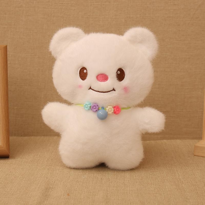 New cream necklace bear, cute birthday gift for girls and children, plush doll doll bear