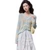 Women's Gradient Blue-Green Knit Cardigan Top