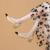 Square Head Medium Heel Single Shoes Women's Shallow Mouth New Fly-woven One-pedal Soft-soled Thick Heel High Heels