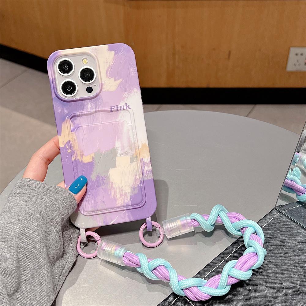 

Чехол для телефона с рисунком акварельной живописи для iPhone 15 14 Plus 12 13 Pro Max, держатель для карт, кошелек, ремешок на запястье, мягкий чехол из ТПУ iPhone 15