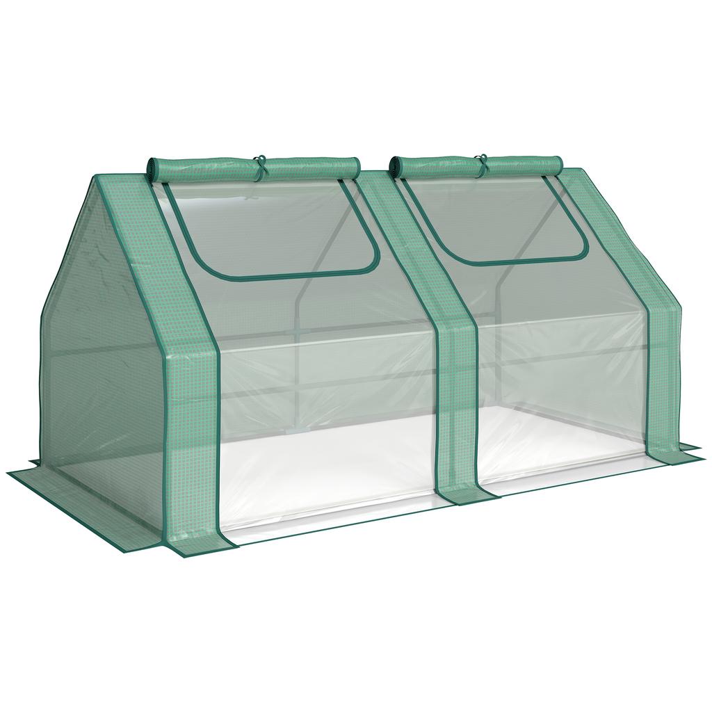 Outdoor Greenhouse, Double Cover, Windows, Steel Frame, 180 x 90 x 90 cm, Green
