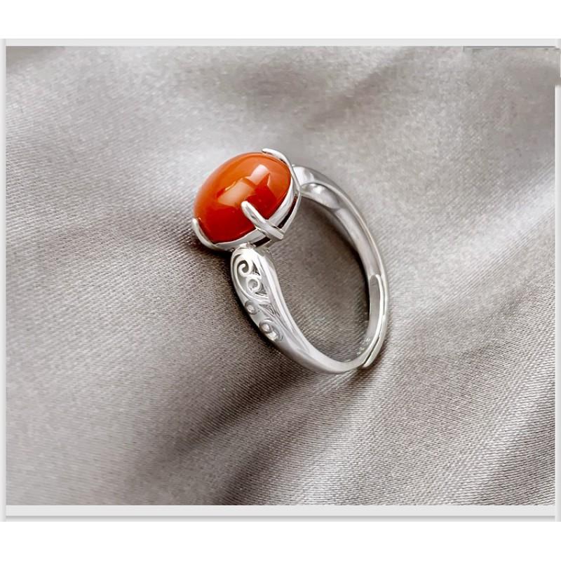 Adjustable Vintage Style Red Agate Ring Women Men Geometric Minimalist Boho Jewelry