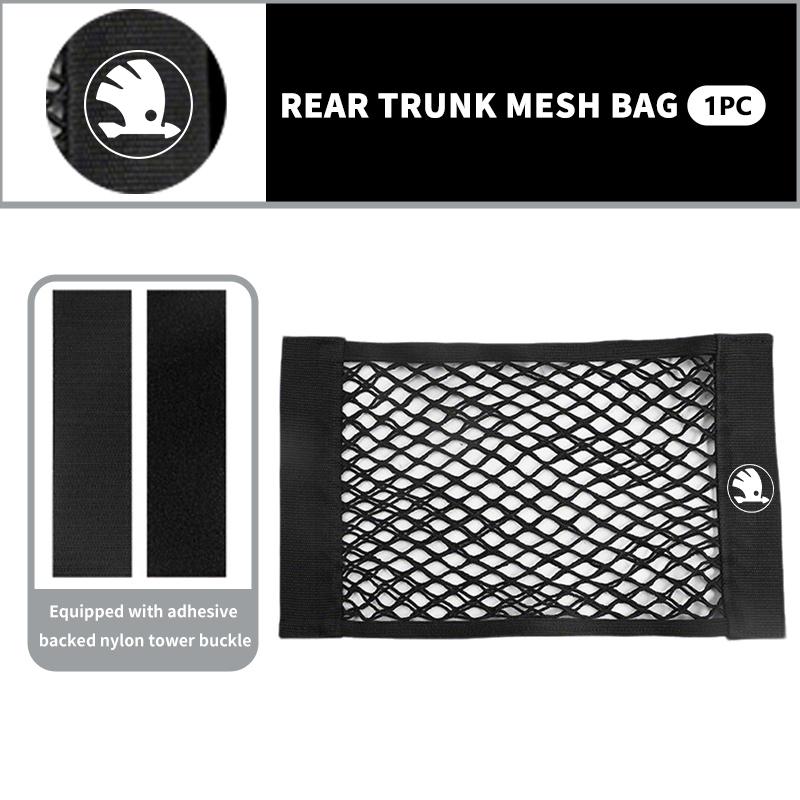 AAABT1 For Skoda Car Trunk Net Pocket Mesh Bag Storage Holder Auto Interior Accessories Kamiq Karoq Octavia 2 3 Rapid Scala Kami Fabia