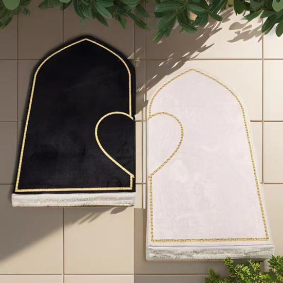 2Pcs/Set Islamic Prayer Mat Couples Flannel Prayer Rug Heart Patterned Floor Mat Islamic Gifts for Ramadan Eid Hajj Valentine's Day