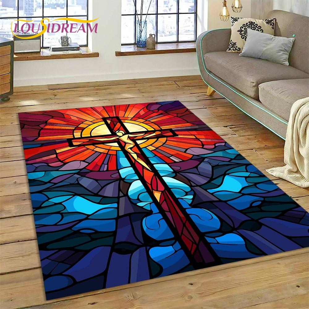 New 3D Pray Holy Bible Cross Jesus Carpet for Living Room Bedroom Home Decor,Floor Mat Non-slip Decoration for Sofa Doormat Gift