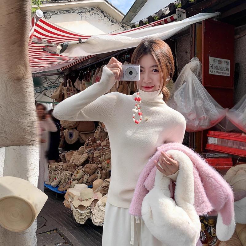 Basic pink versatile turtleneck inner bottoming shirt women's spring new slim-fitting and thin knitted sweater