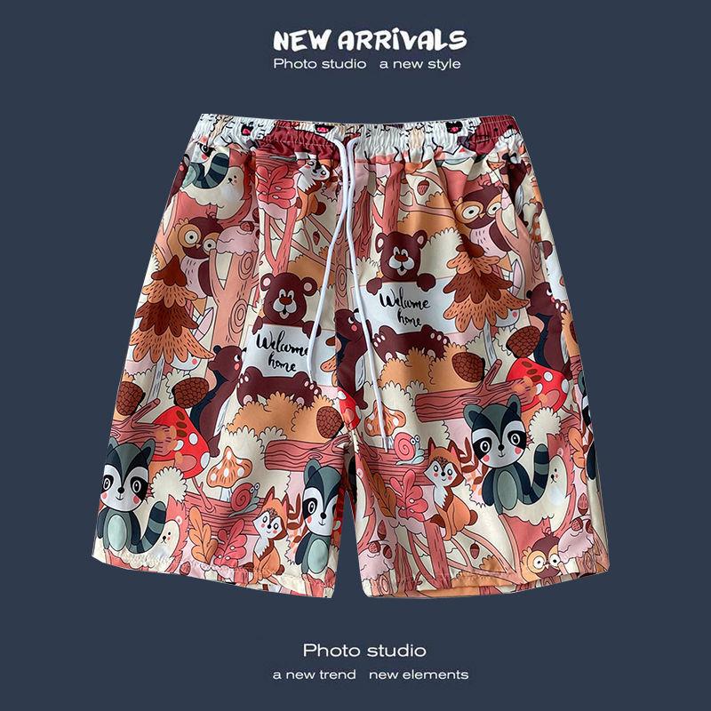 Men's Casual Loose Fit Five Point Shorts Trendy Floral Beach Vacation Couple Shorts Comfortable Versatile Summer Bottoms