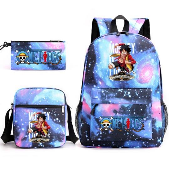 Riman One Piece Backpack 3-Piece Set, Boys And Girls Laptop, Youth Schoolbag, Messenger Bag, Pencil Bag.