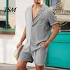 Men Shirt Set 2 Pcs/Set Summer Shorts Suit Solid Color Turn-down Collar Single-breasted Soft Tracksuit for Beach
