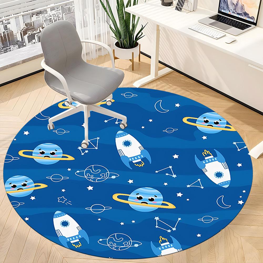 1pc Space Adventure Pattern Chair Carpet for Office, Soft, Non-Slip Polyester Mat, Office, Living Room, Bedroom, Durable Polyester yy251207191