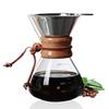 ESTVLB Coffee Server, Heat-Resistant Glass, Wooden Holder, 400ml Coffee Dripper with Measurement Markings, 1-2 Servings, Microwave Safe, Stainless Ste