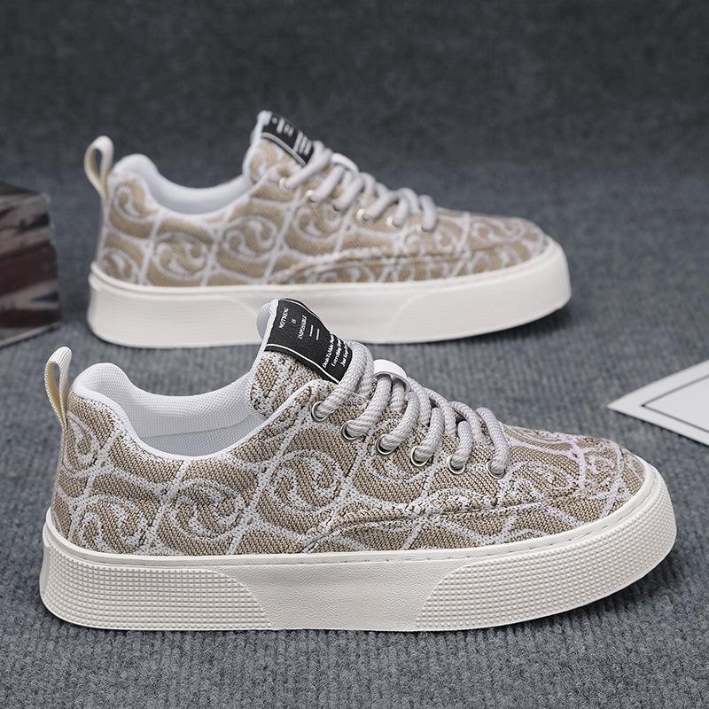 Canvas Casual Shoes Men's Autumn New Breathable Low-top Printed Trendy Men's Shoes Soft-soled Guochao Youth Board Shoes