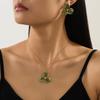 Ensemble de Bijoux Émail Vert Blanc Motif Fleur Style Délicat Clous Tour de Cou Bracelet Ensemble Style Vintage Motif Géométrique Bijoux Femme