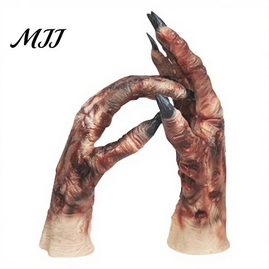 Full Finger Latex Costume Hands 1 Pair Halloween Gloves for Adults Kids, Horror Zombie Accessories Gloves, Scary Ghost Hand Cosplay Accessory