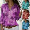 Women's Floral Print Shirt Women's Long-sleeved V-neck Shirt