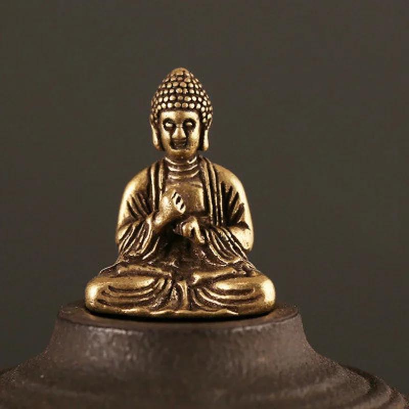 Home Decoration Retro Brass Buddha Pocket Sitting Statue Sculptor Home Desk Decoration Fashion Accessories Small Tools Supplies