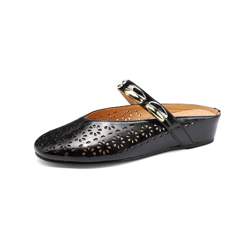 Krazing Pot Cow Skin Mules Round Toe Size 42 Low Heels Slip On Light Shoes Increased Hollow Style Autumn Pumps
